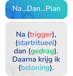 Na dan plan voor gewoontevorming en reflecteren na (trigger), (startritueel) dan (gedrag). Daarna krijg ik (beloning).